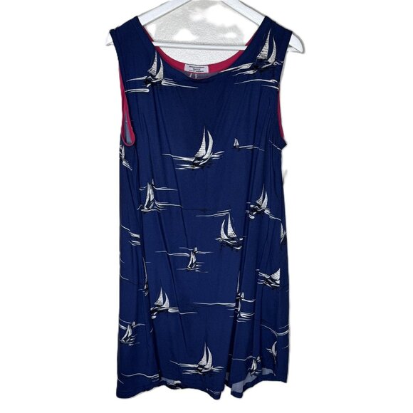 Handmade Blue Sail Boat Print Sleeveless Rayon Shift Dress, Size M/L - Picture 1 of 6